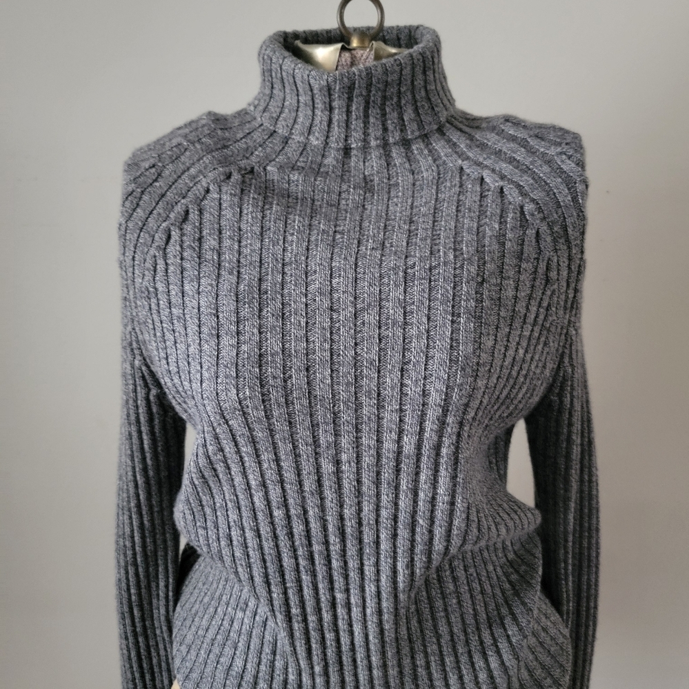 Brooks Brothers Black / White Turtleneck 100% Merino Wool Sweater Size M Women's